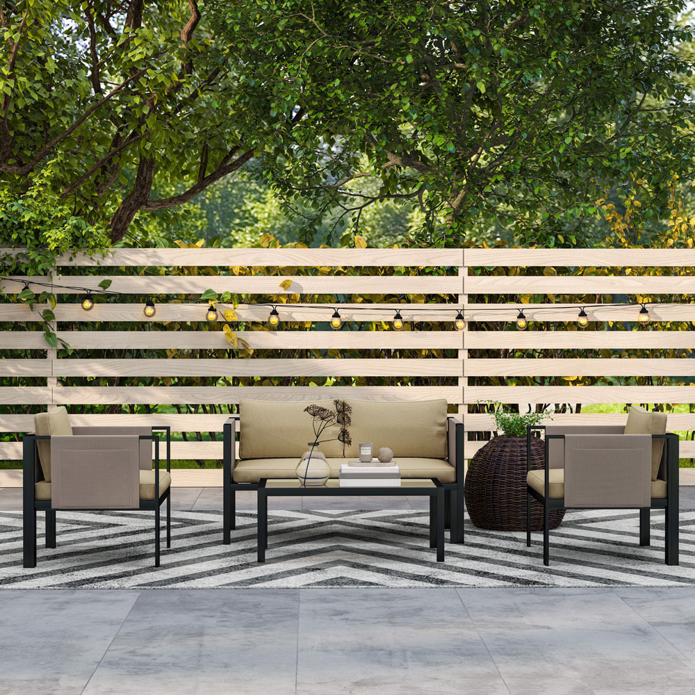 Outsunny 4 Seater Khaki Garden Sofa Set with Tempered Glass Coffee Table Image 3