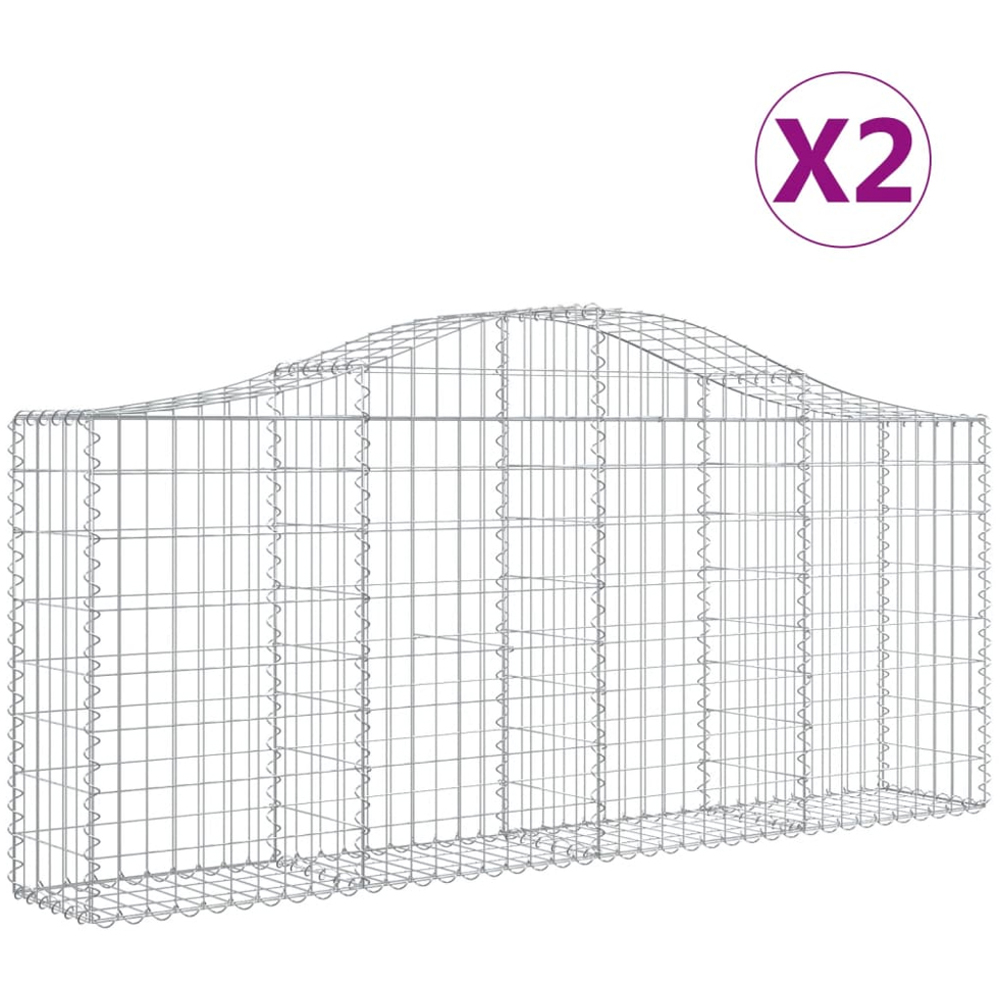vidaXL Silver Galvanised Iron Arched Gabion Basket 200 x 30 x 80/100cm 2 Pack Image 2