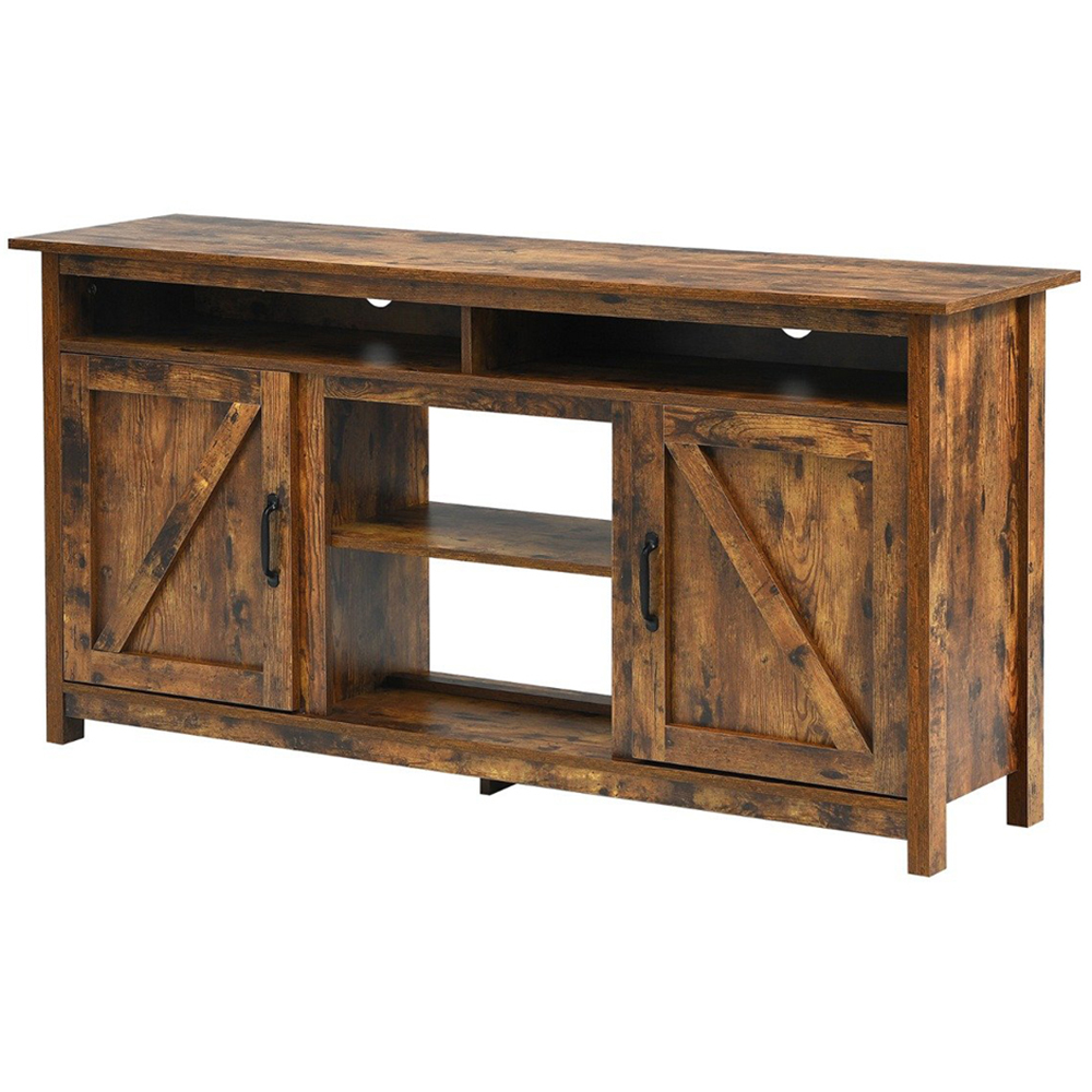 Costway Wooden TV Cabinet with Barn Doors and Open Shelf Image 2