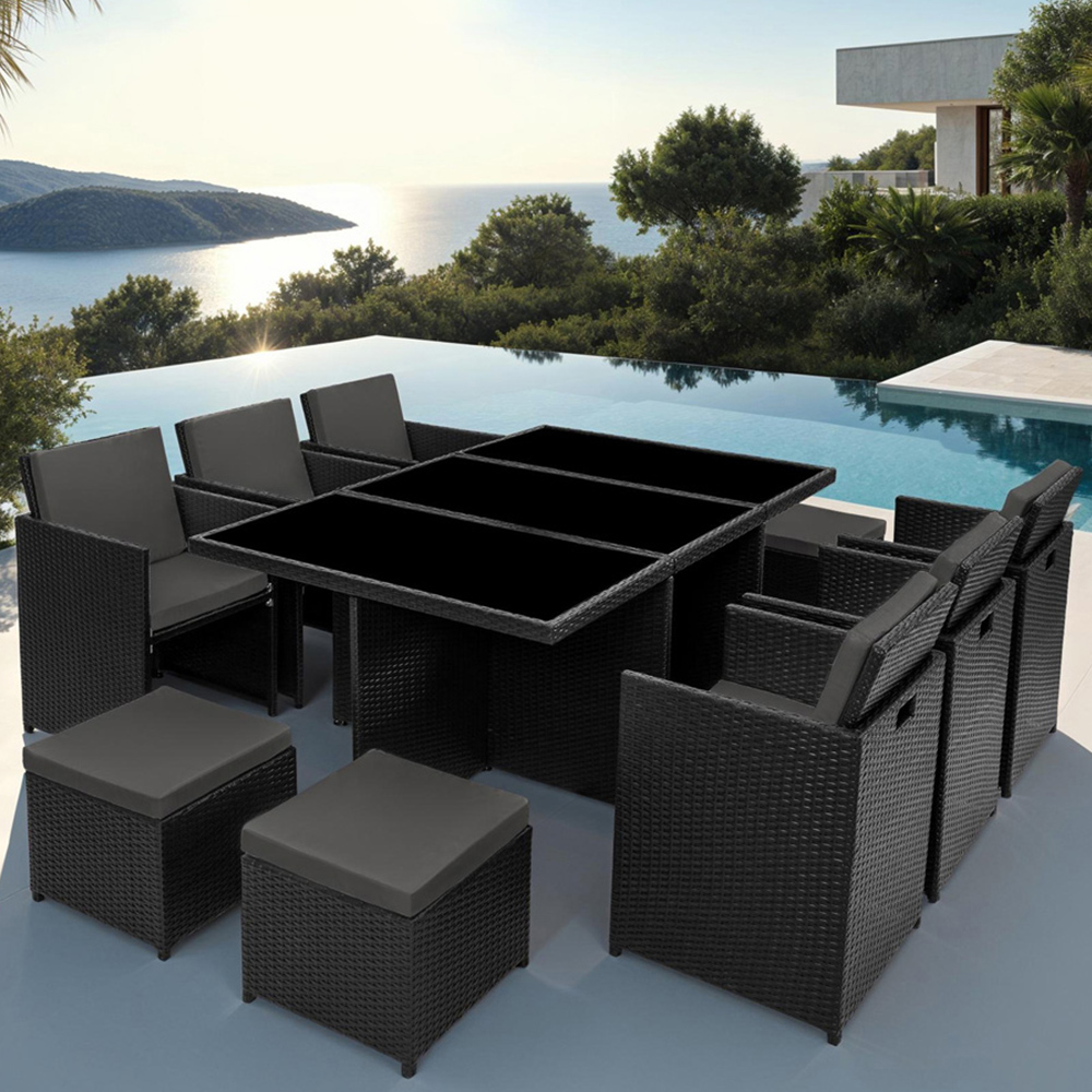tectake New York 10 Seater Garden Dining Table Set Black Image 1