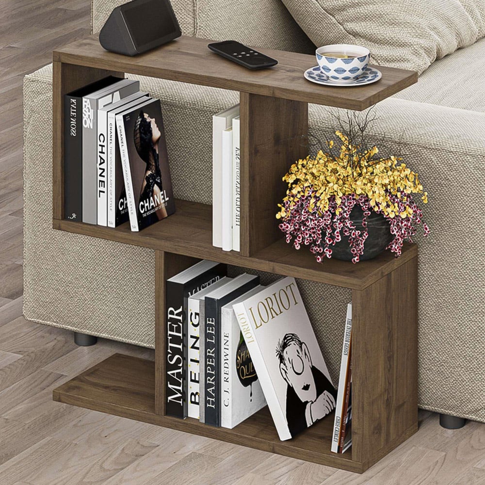 Decortie Homemania 4 Shelf Dark Oak Effect Wooden Side Table Image 1
