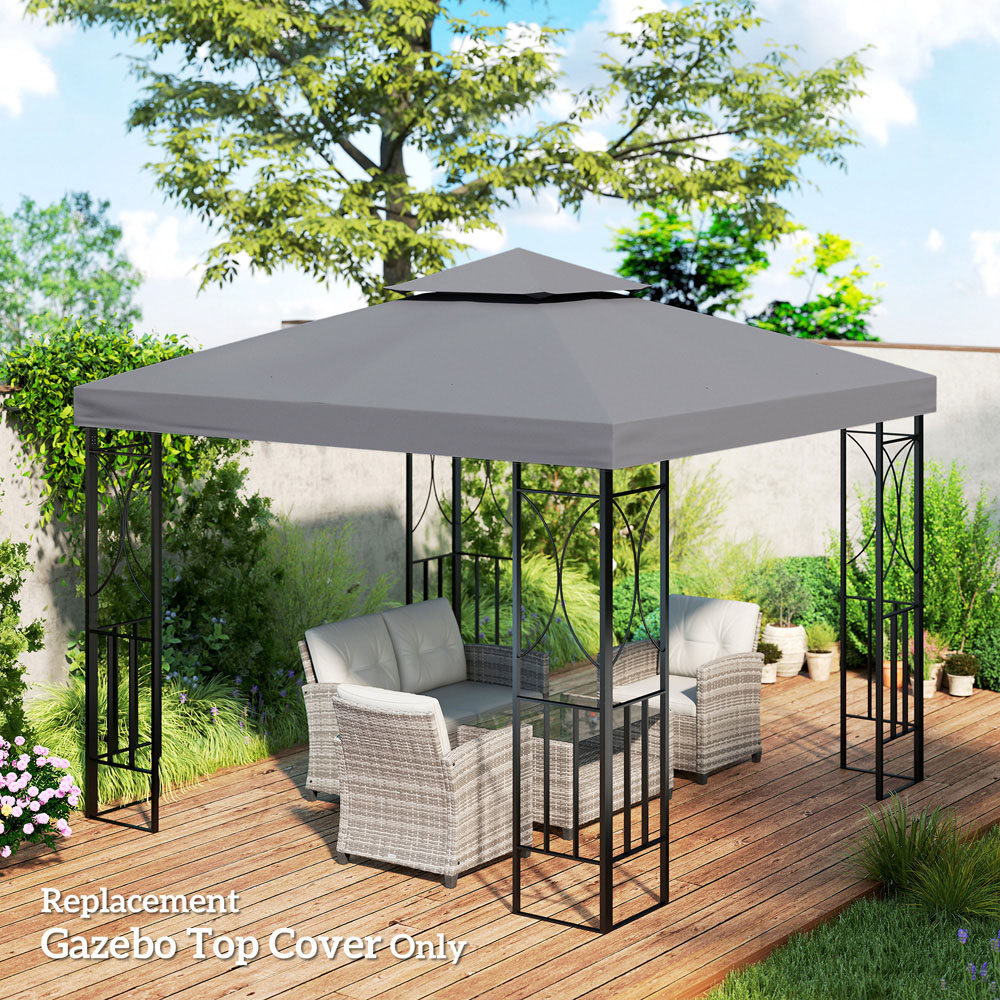 Outsunny 3 x 3m 2-Tier Deep Grey Gazebo Canopy Replacement Cover Image 2
