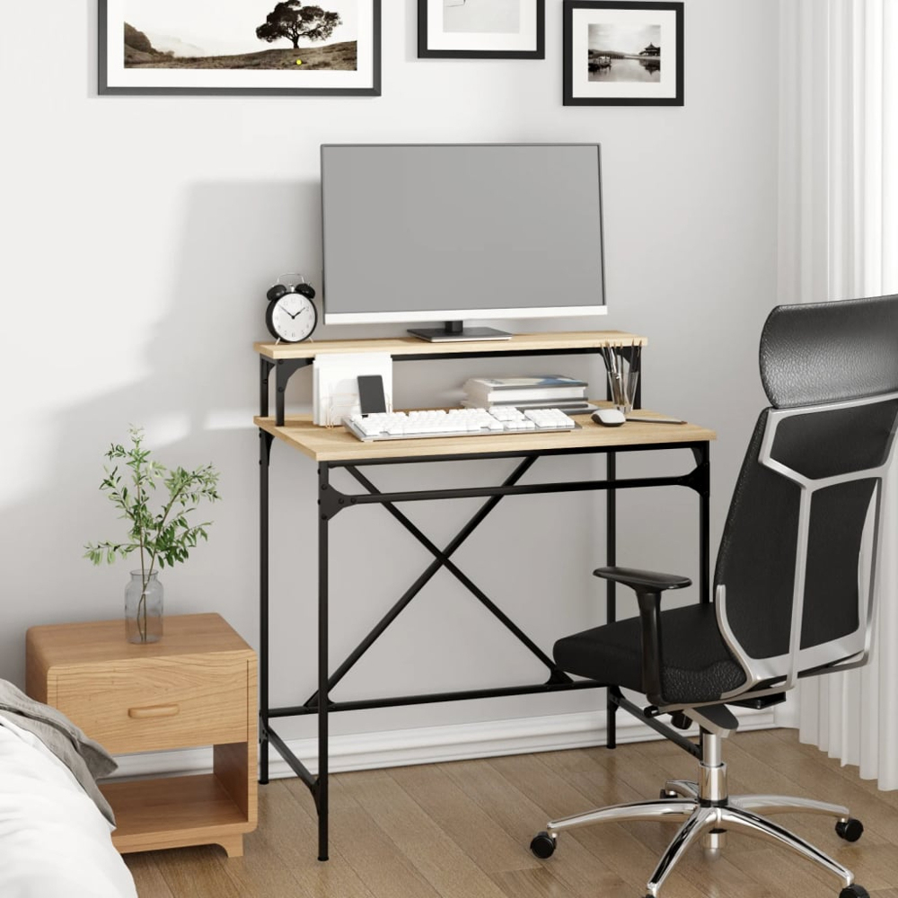 vidaXL Single Shelf Industrial Style Computer Desk Sonoma Oak Image 7