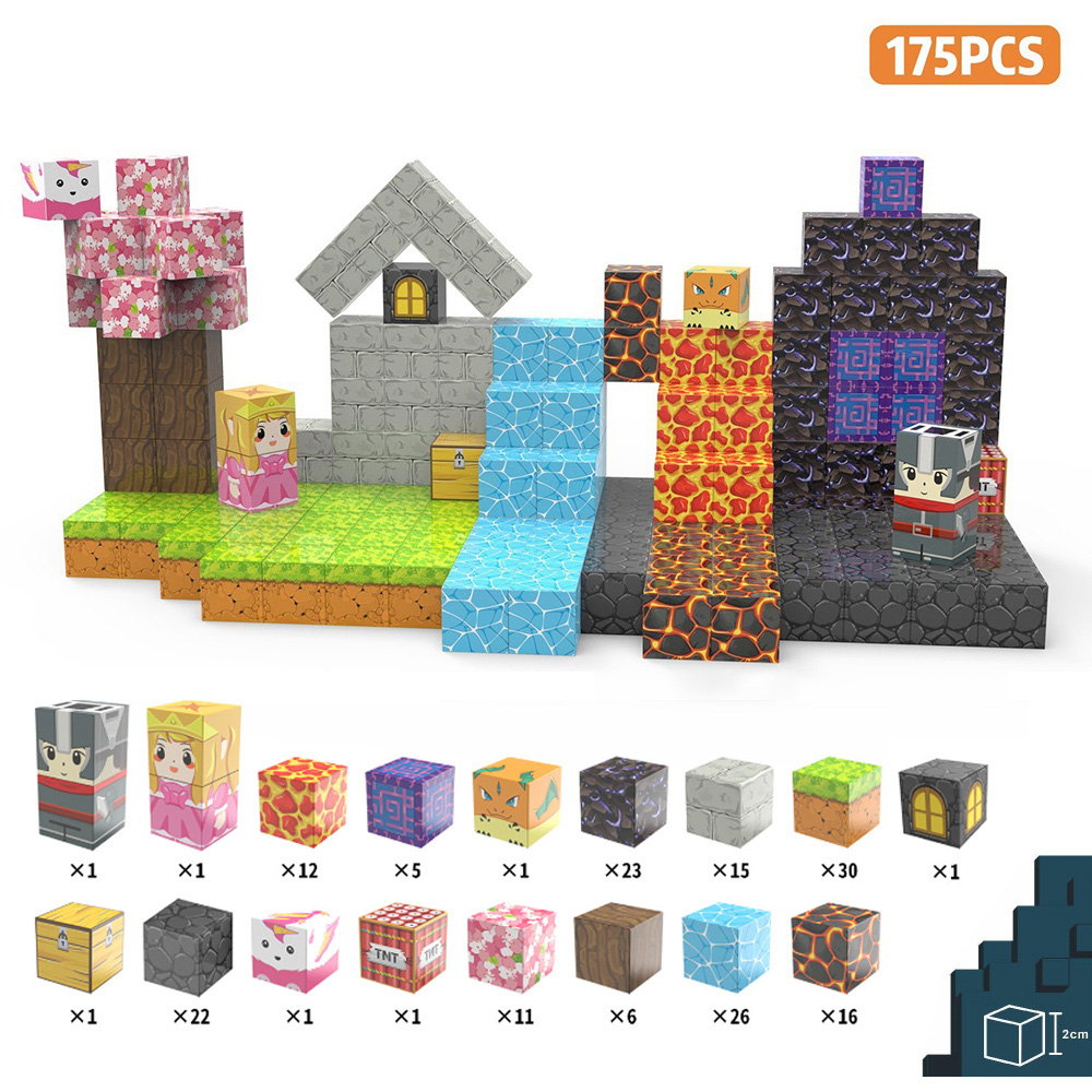 H&O Direct 175 Piece Princess and Knight Magnetic Building Block Cube Set Image 7