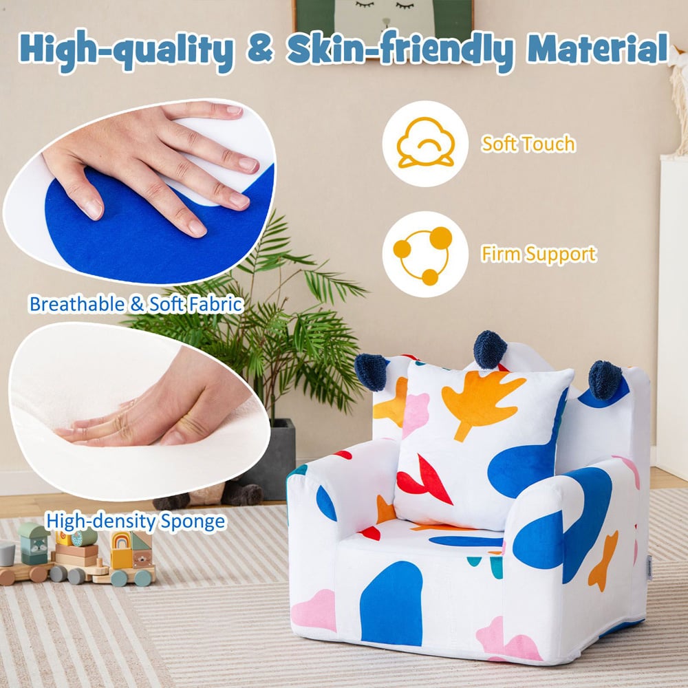 Costway White Kids Armchair with Pillow Image 5