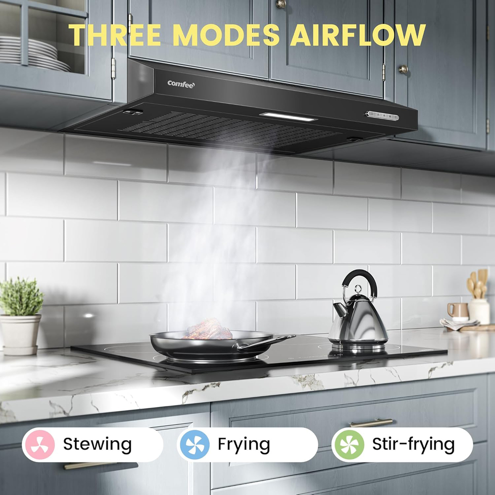 Comfee Stainless Steel Black 60cm 3 Under Cabinet Cooker Hood with Carbon Charcoal Filter Image 4