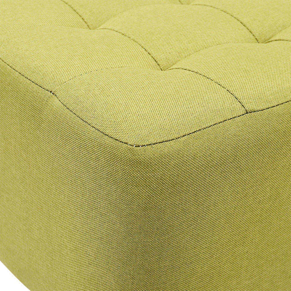Living and Home Green Linen Buttoned Footstool with Wooden Legs Image 5
