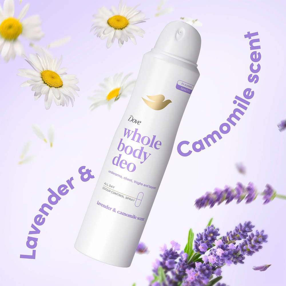 Dove Whole Body Lavender and Camomile Odour Protection Deodorant Spray 150ml 6 Pack Image 5