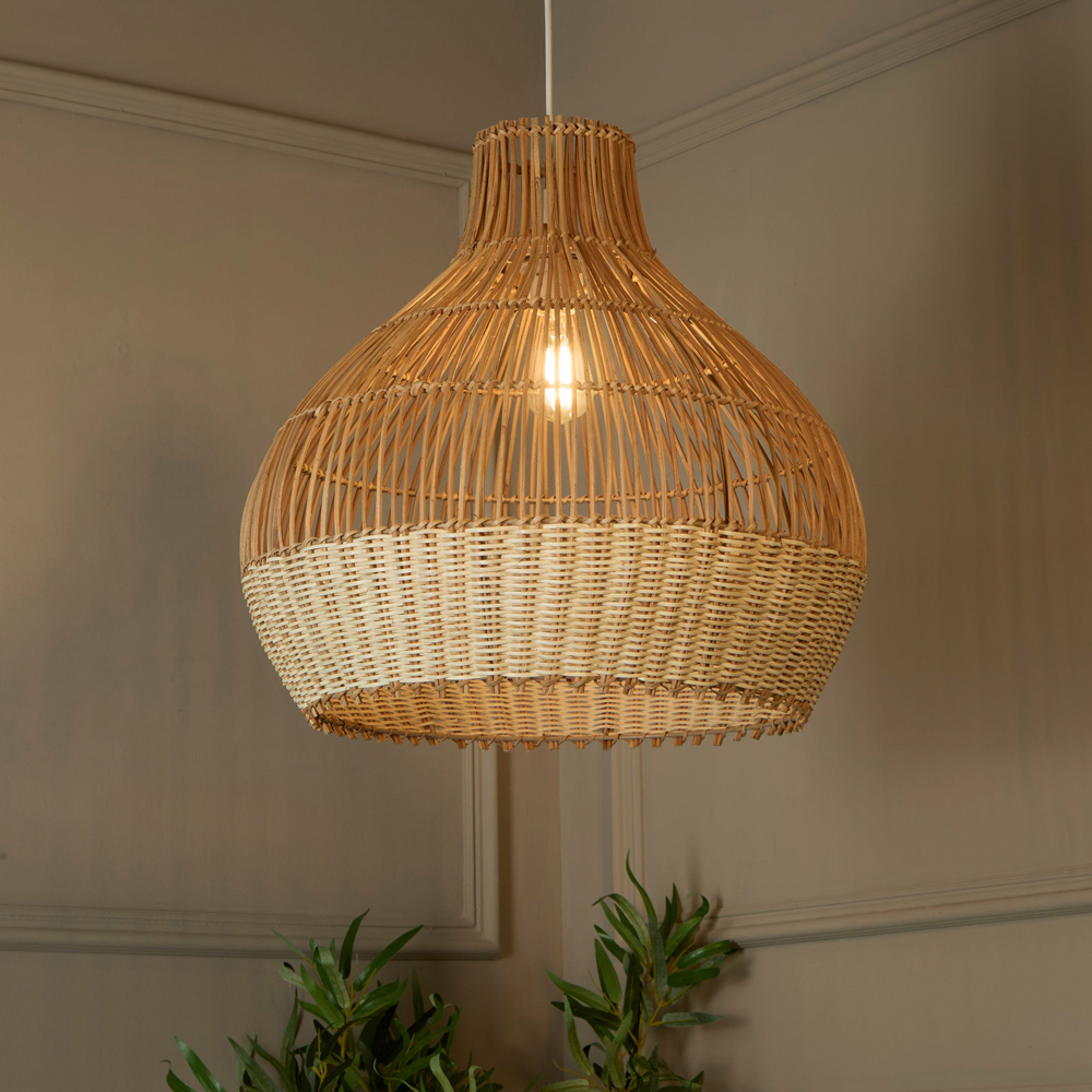 Lighting Collection Tusk Natural Rattan Bell Ceiling Lamp Shade 50cm Image 2