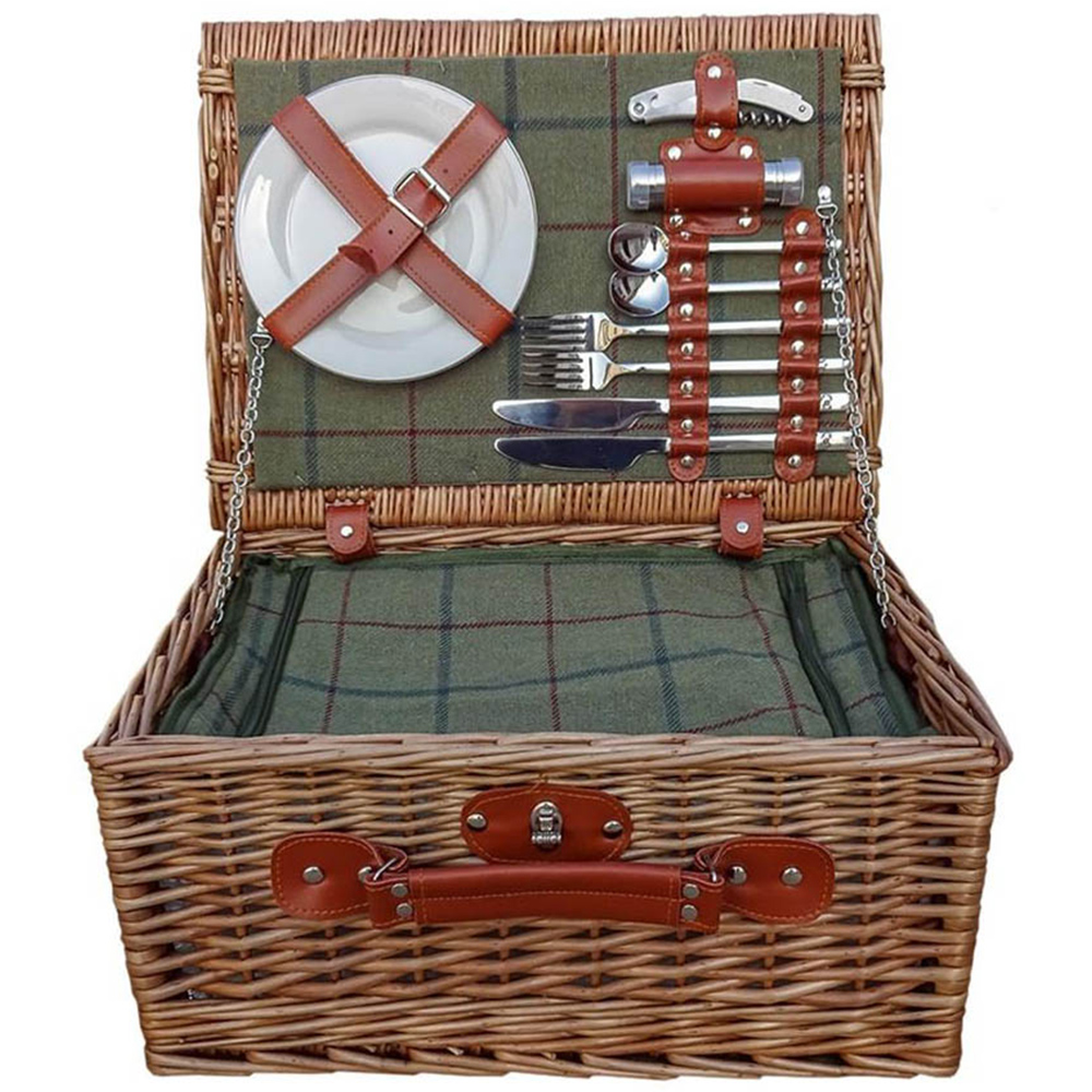 Red Hamper Green Tweed Fitted Wicker Picnic Basket Image 1