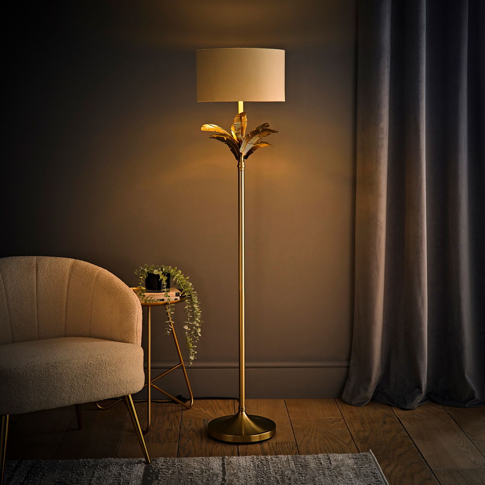 ValueLights Christina Beige and Gold Palm Leaf Floor Lamp and Bulb Image 6