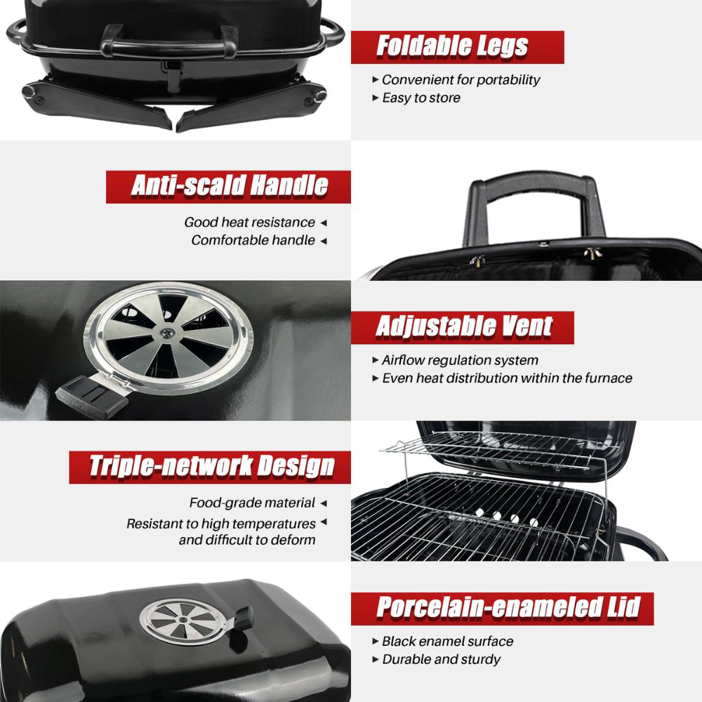 Alivio Black Portable Barbecue Charcoal Grill Image 6