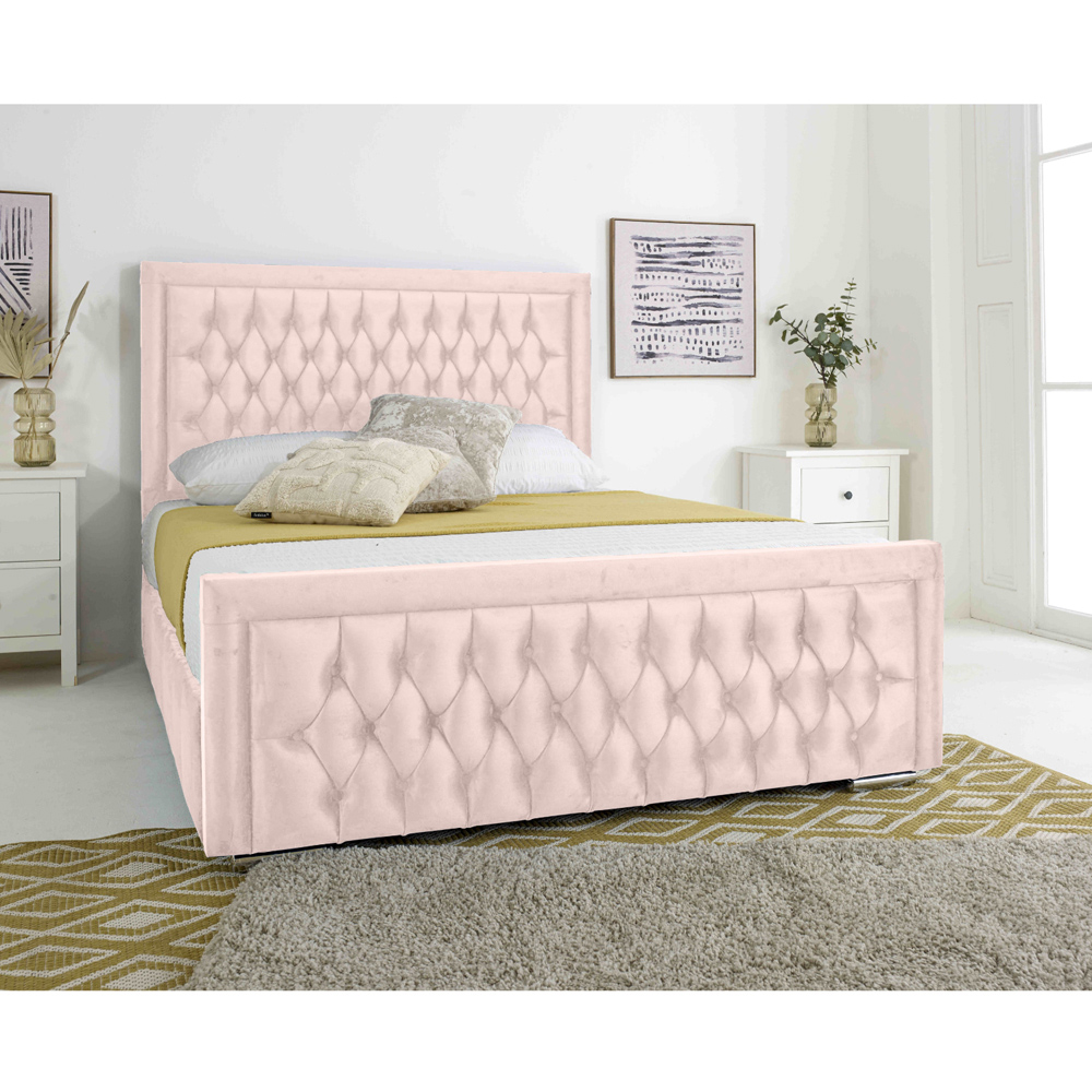 Eleganza Paloma King Size Pink Plush Velvet Bed Frame with Headboard and Footboard Image 2