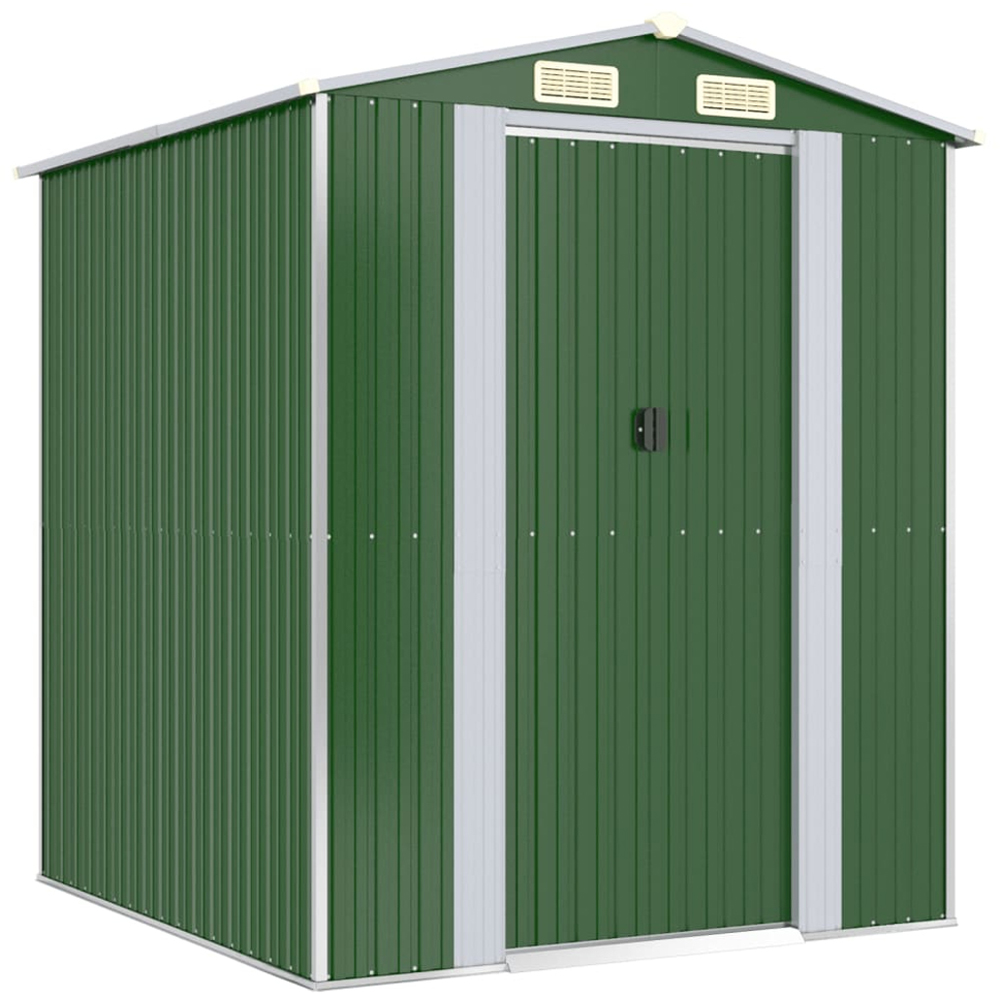 vidaXL 6.3 x 6.3ft Green Galvanised Steel Apex Garden Shed Image 1