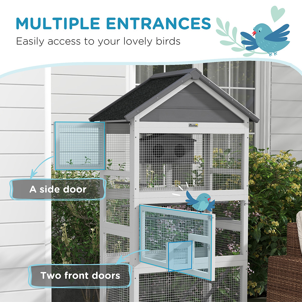 PawHut Grey Bird Cage with Stands Image 5