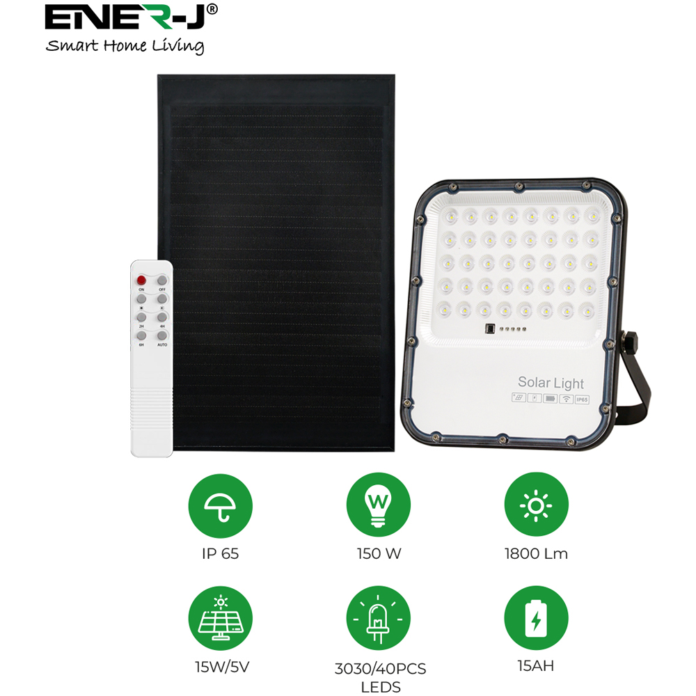 Ener-J 1800K 150W LED Floodlight with Solar Panel Image 7