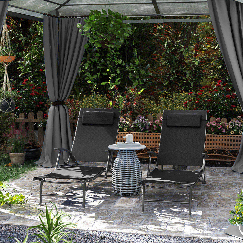 Outsunny Set of 2 Black Folding Sun Lounger Image 7
