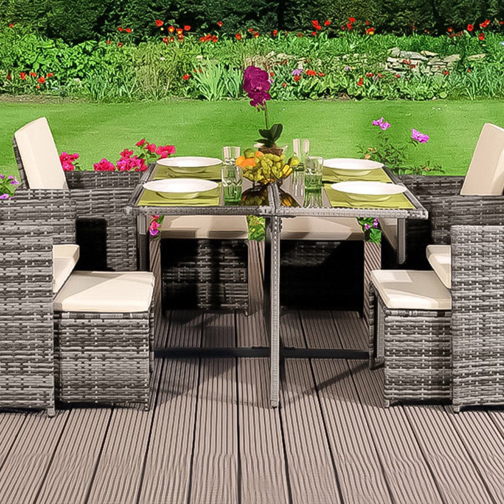 Brooklyn Cube Light Grey 4 Seater Garden Dining Set with Cover Image 2