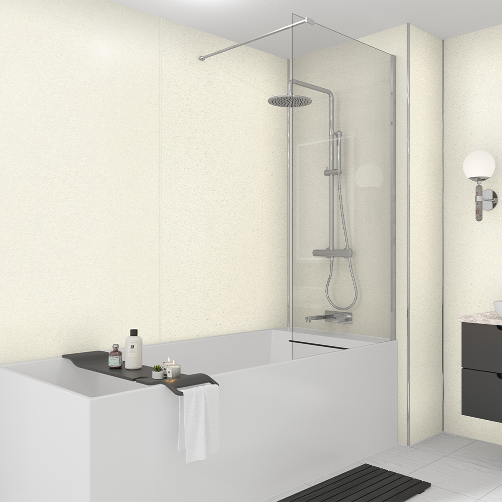 Wetwall Mermaid 2420 x 1185mm White Frost Tongue and Groove Plywood Shower Wall Panel Image 1