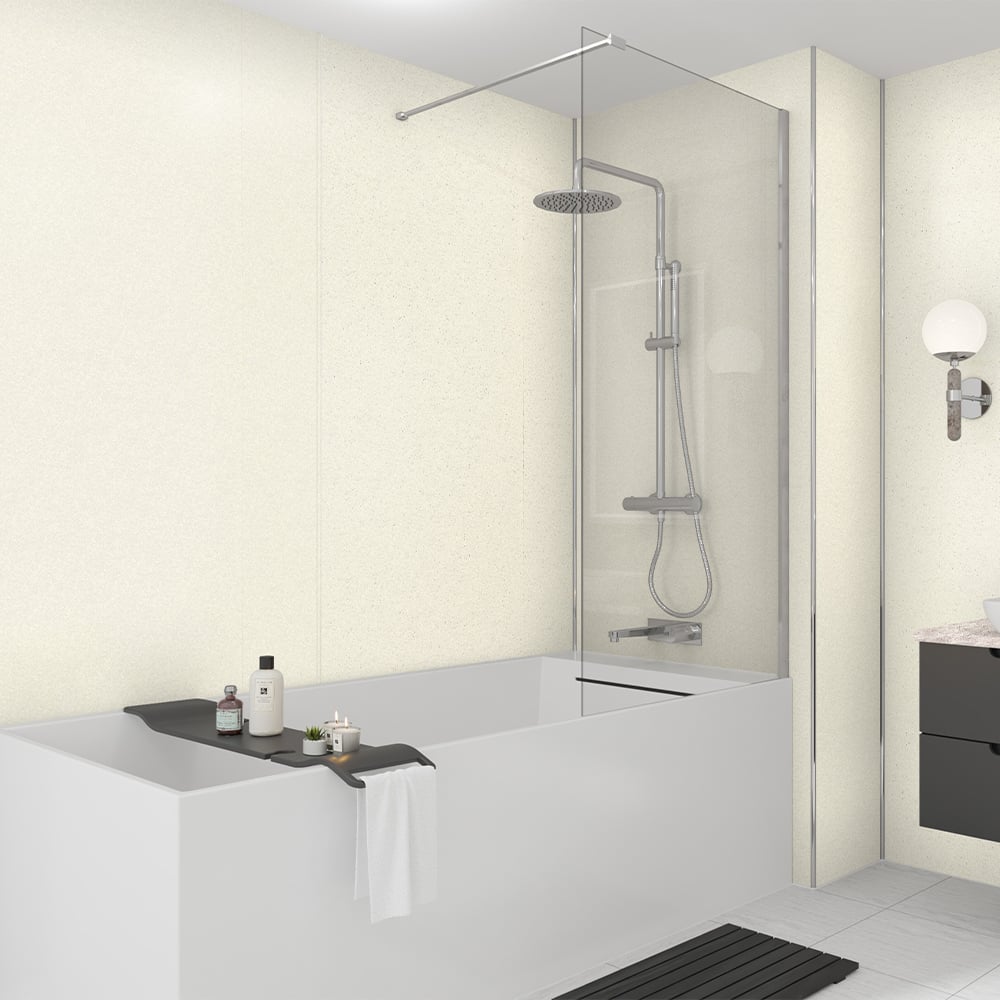 Wetwall Mermaid 2420 x 1210mm White Frost Concrete Plywood Shower Wall Panel Image 1