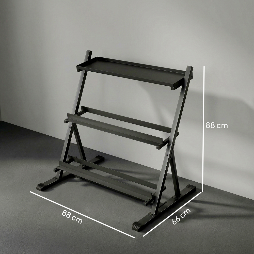 SPORTNOW 3-Tier Black Heavy-Duty Dumbbell Rack Image 9