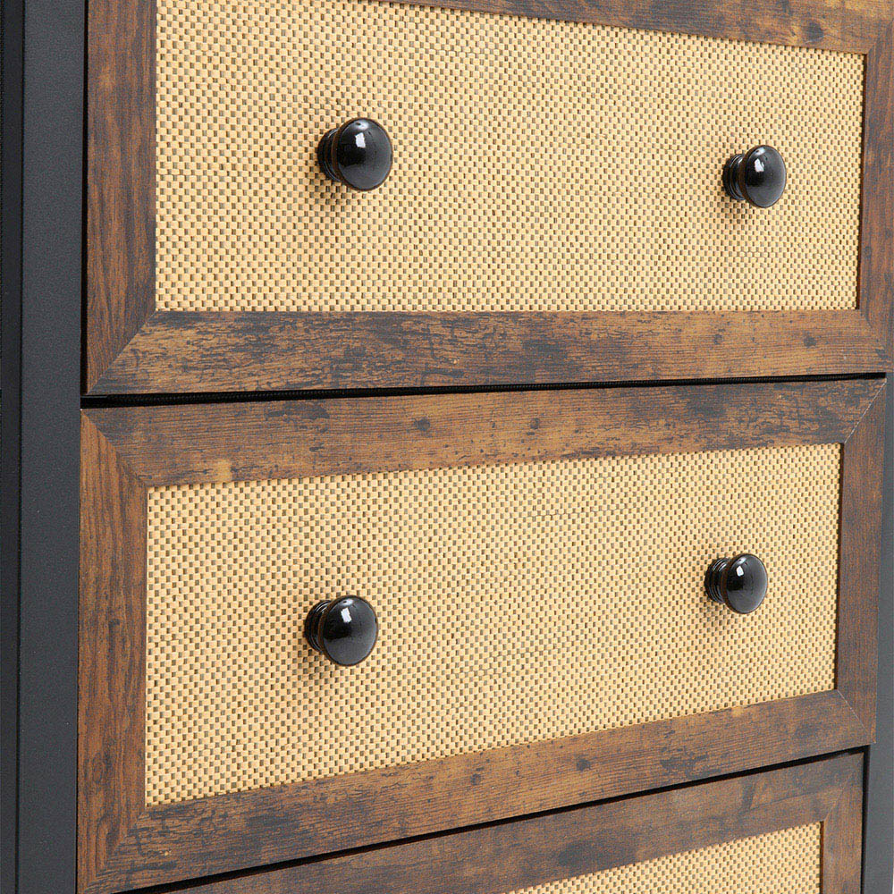 H&O Direct 5 Drawer Rattan Detailing Rustic Cabinet Image 3