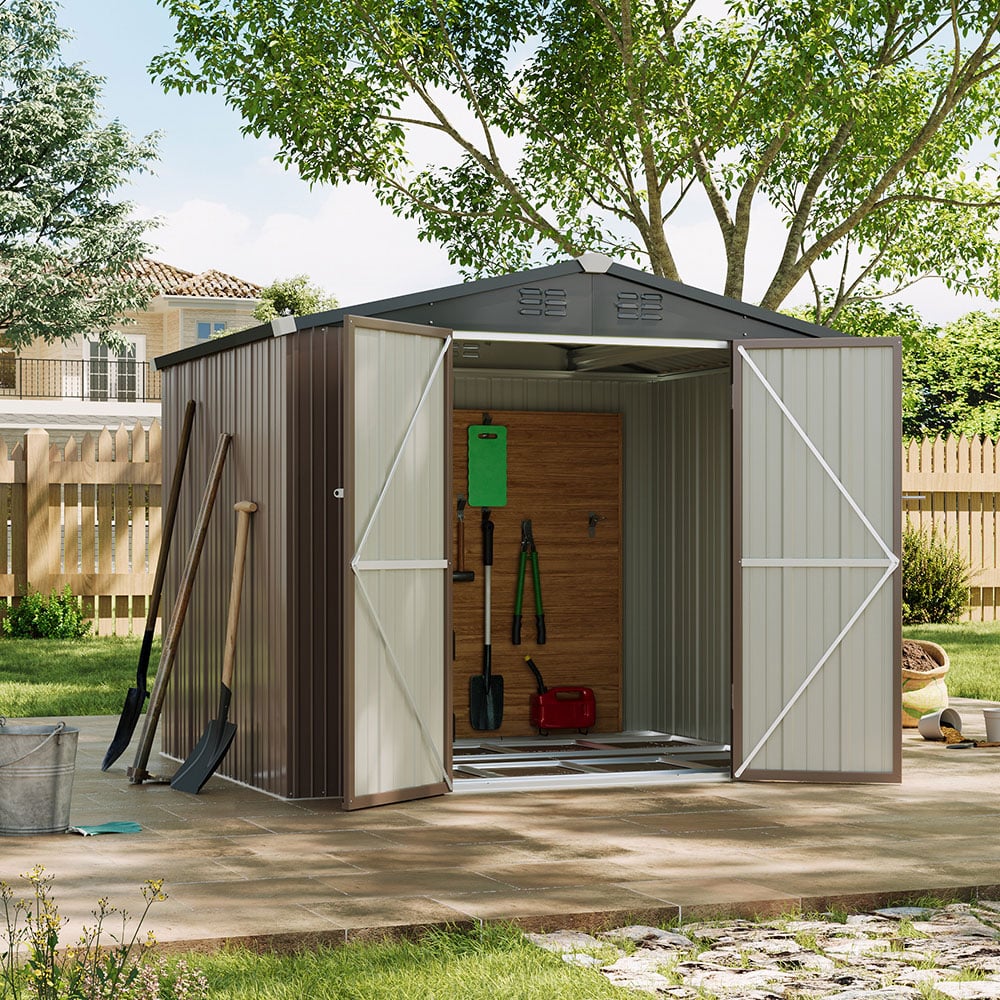 Living and Home 7.4 x 5.9ft Brown Weather Resistant Steel Tool Shed Image 8