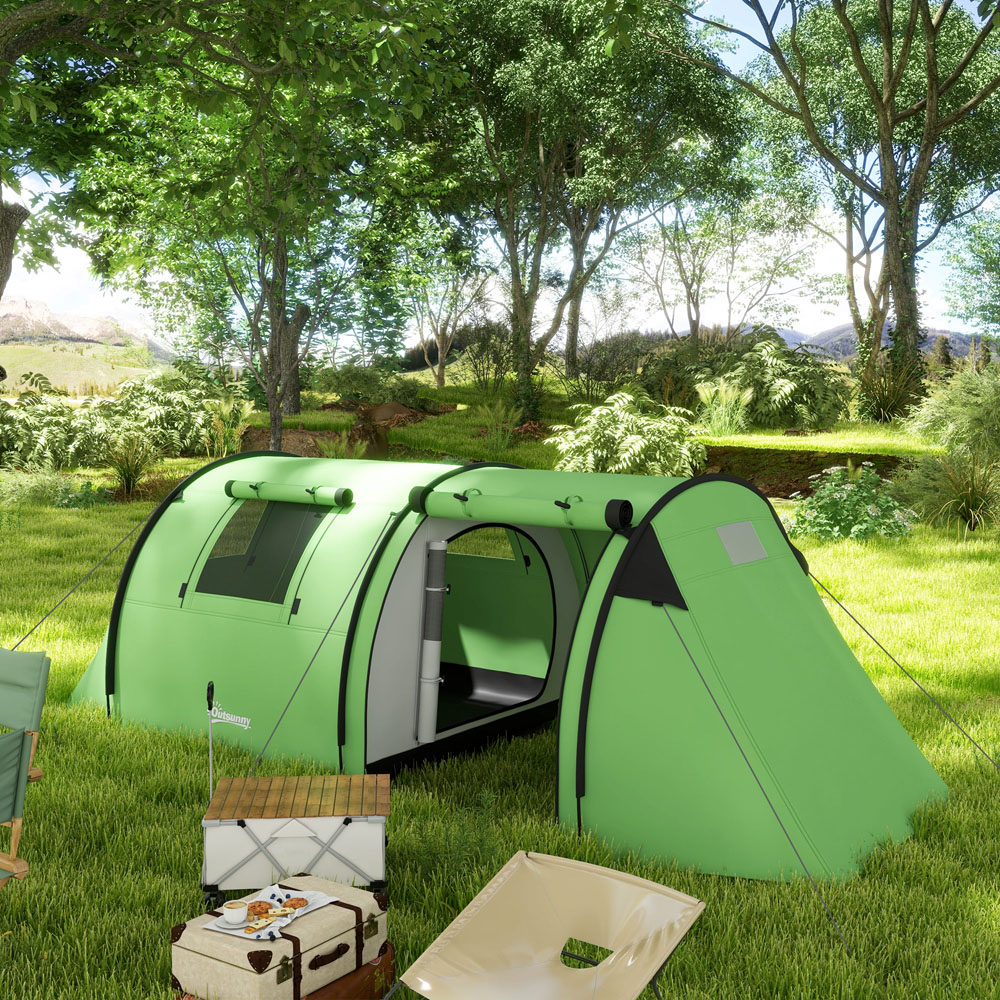 Outsunny 3-4 Person Waterproof Family Camping Tent with Bedroom and Living Room Green Image 2