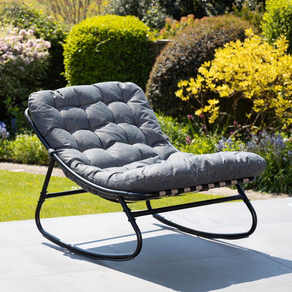 Artemis Home Solace Black Outdoor Rocking Chair with Dark Grey Cushion Image 7