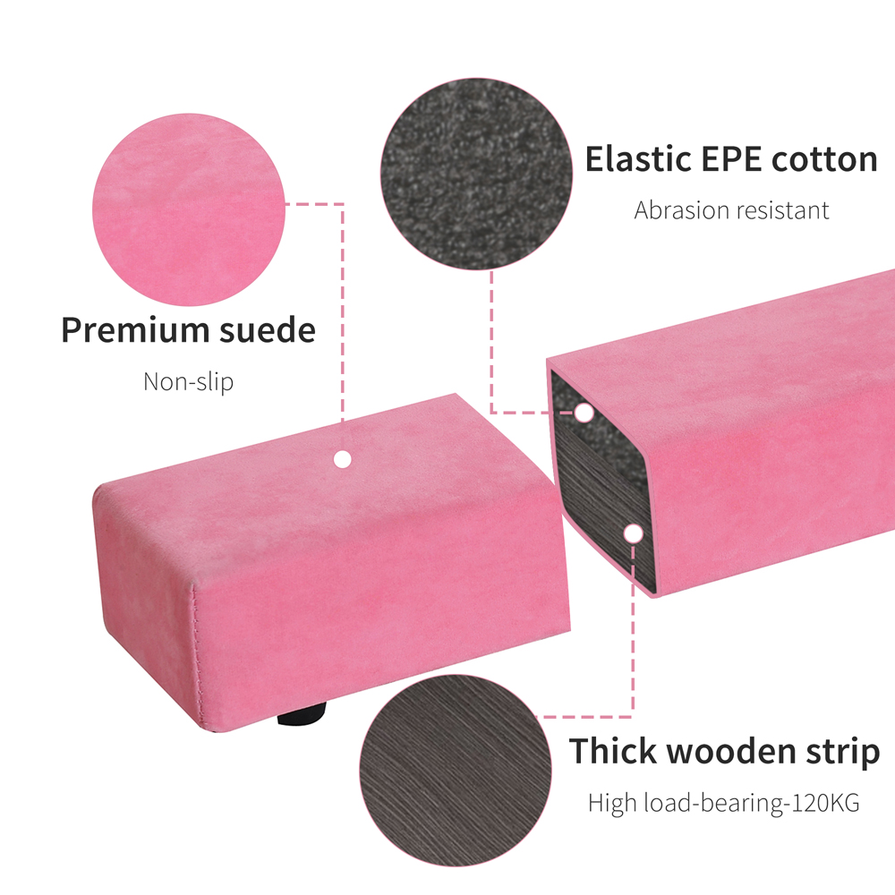 HOMCOM Suede Pink Foldable Gymnastics Balance Beam 240cm Image 8
