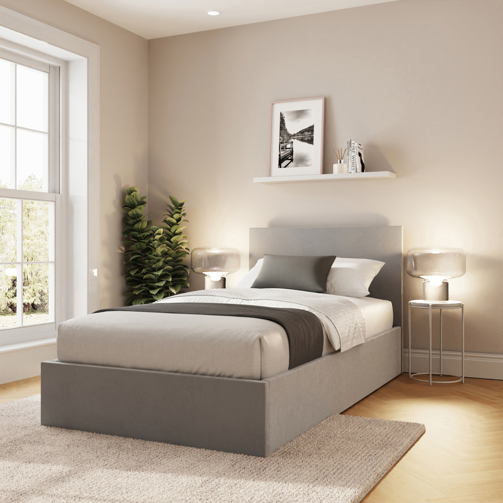 GFW Single Charcoal Grey Velvet End Lift Ottoman Bed with Memory Pocket Spring Mattress Image 6