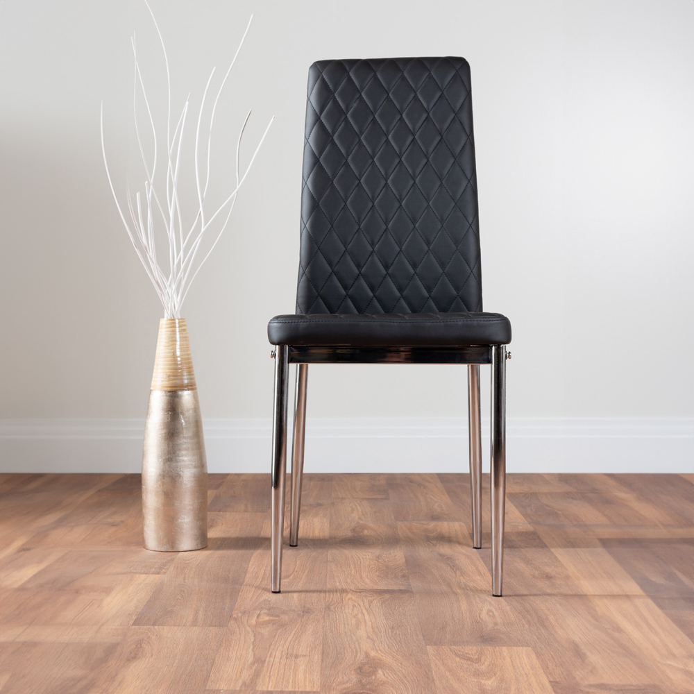 Furniturebox Valera Set of 6 Black and Chrome Faux Leather Dining Chair Image 5