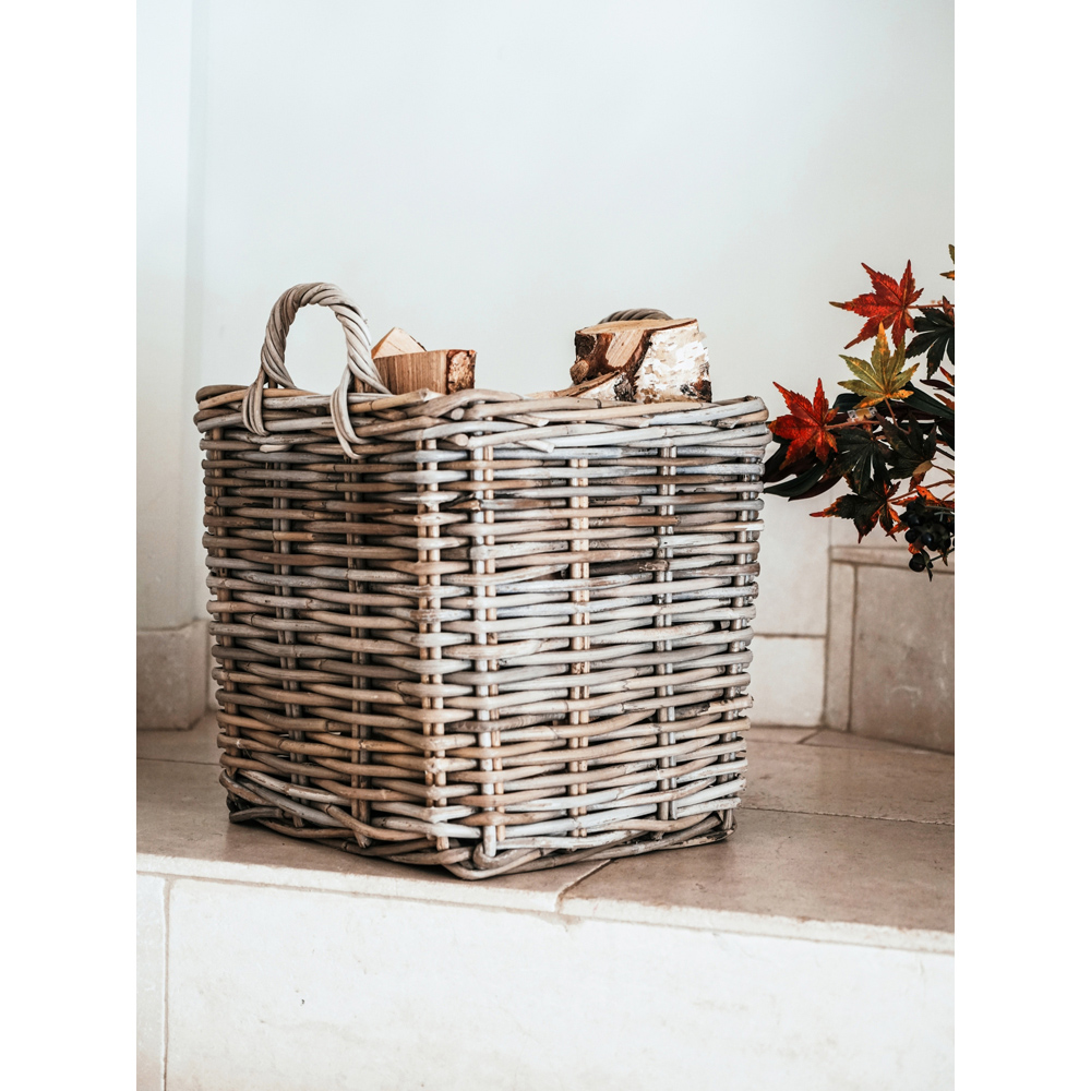 Ivyline Natural Wicker Sturdy Square Log Basket 50cm Image 2