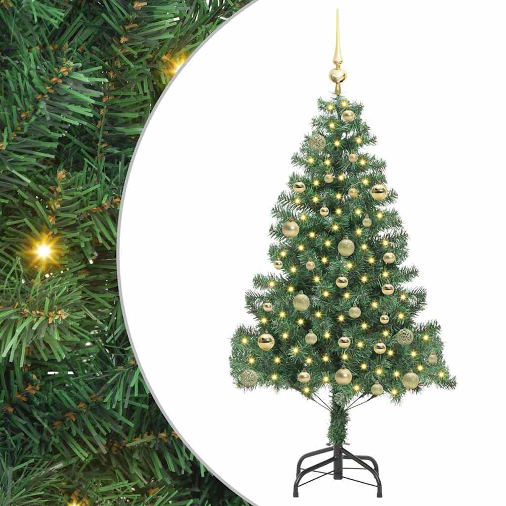 vidaXL Pre-Lit Gold Bauble Green Artificial Christmas Tree 5ft Image 6