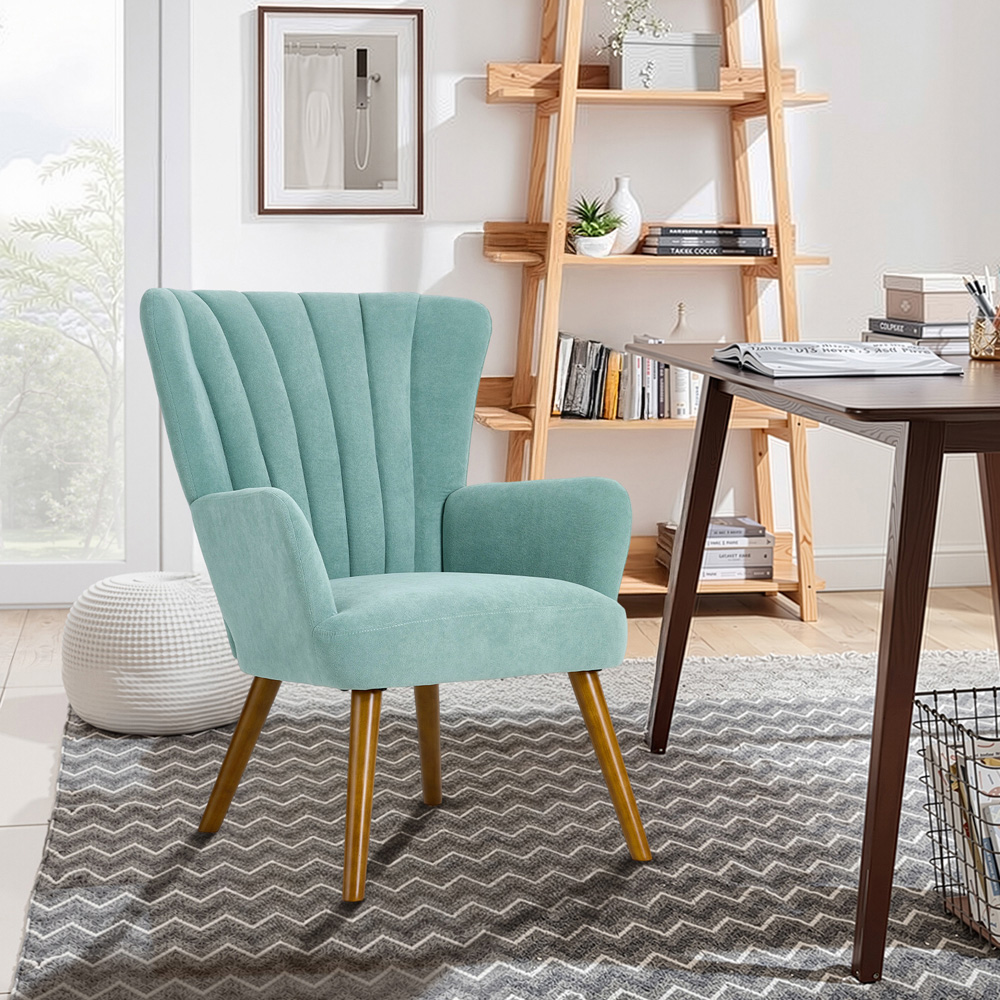 Living and Home Green Velvet Vertical Stripe Backrest Accent Chair Image 7