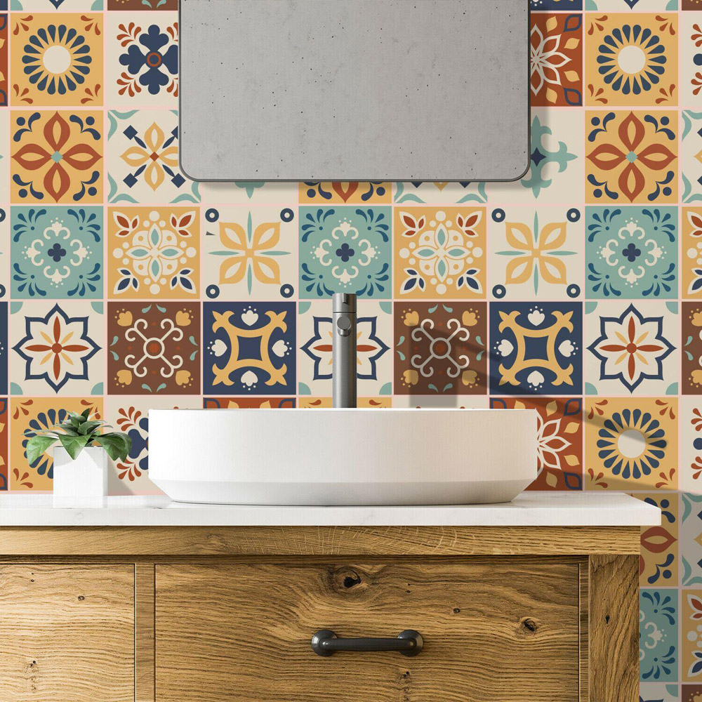 Walplus Jama Brown and Blue Moroccan Tile Sticker 24 Pack Image 4