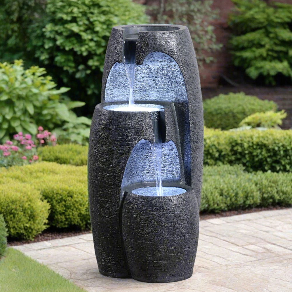 Teamson Home Black Modern 3-Tier Cascading Urn Outdoor Fountain 28 inch Image 6
