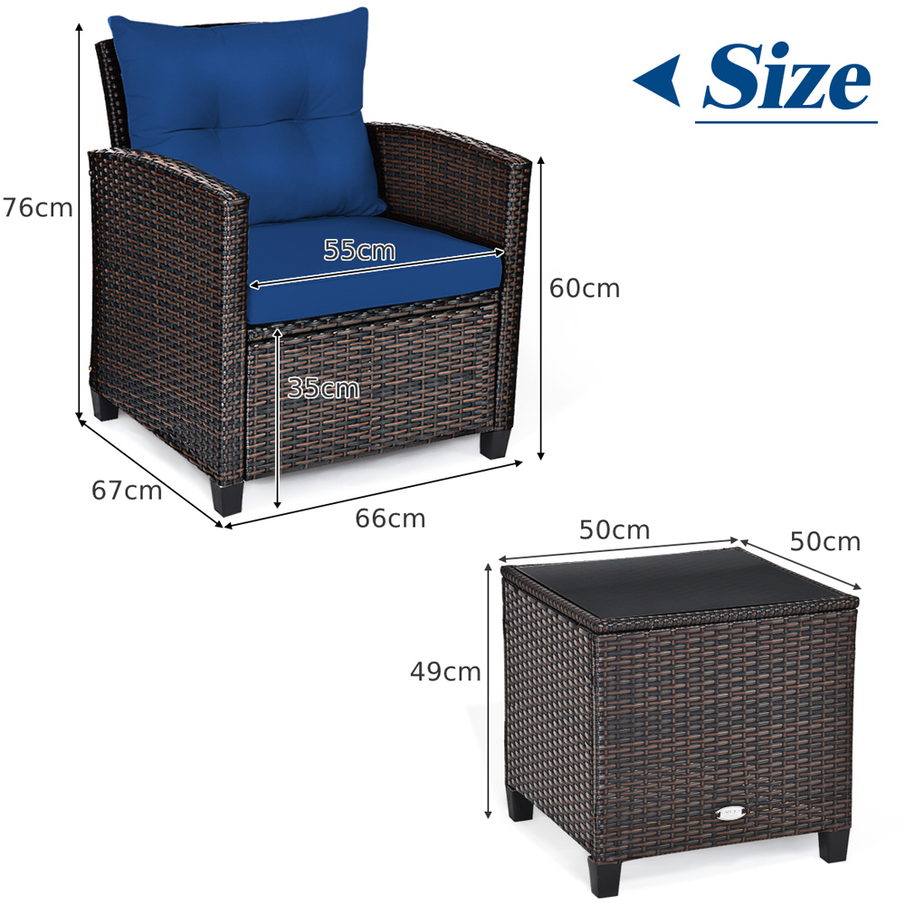 Costway 2 Seater Rattan Patio Bistro Set Navy Image 9