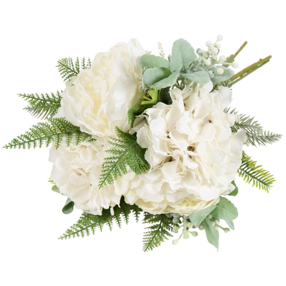 Frosted Fir Peony and Hydrangea Bouquet - White Image 4