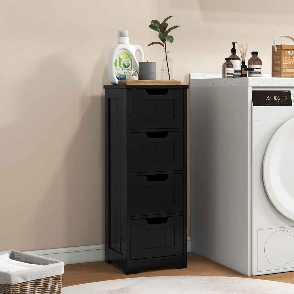 Costway 4 Drawer Black Floor Bathroom Storage Cabinet Image 3