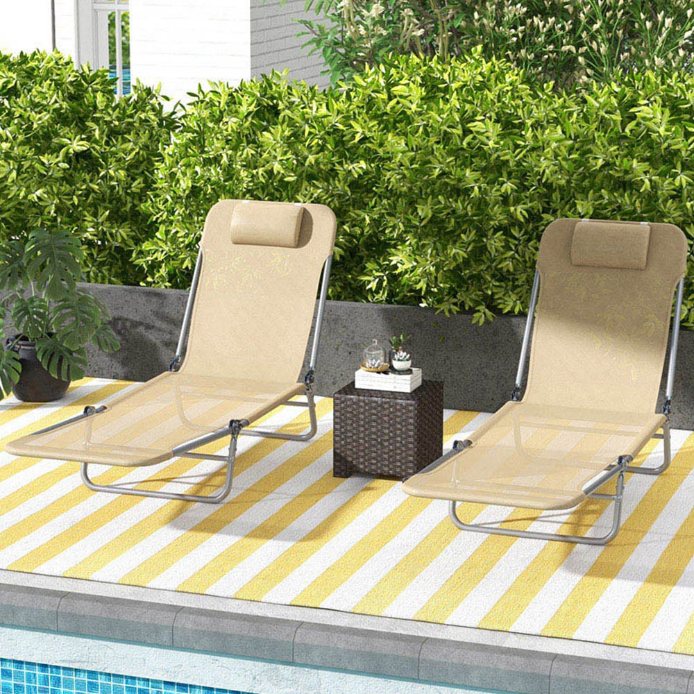 Outsunny Set of 2 Brown Folding Sun Lounger with Headrest Image 1