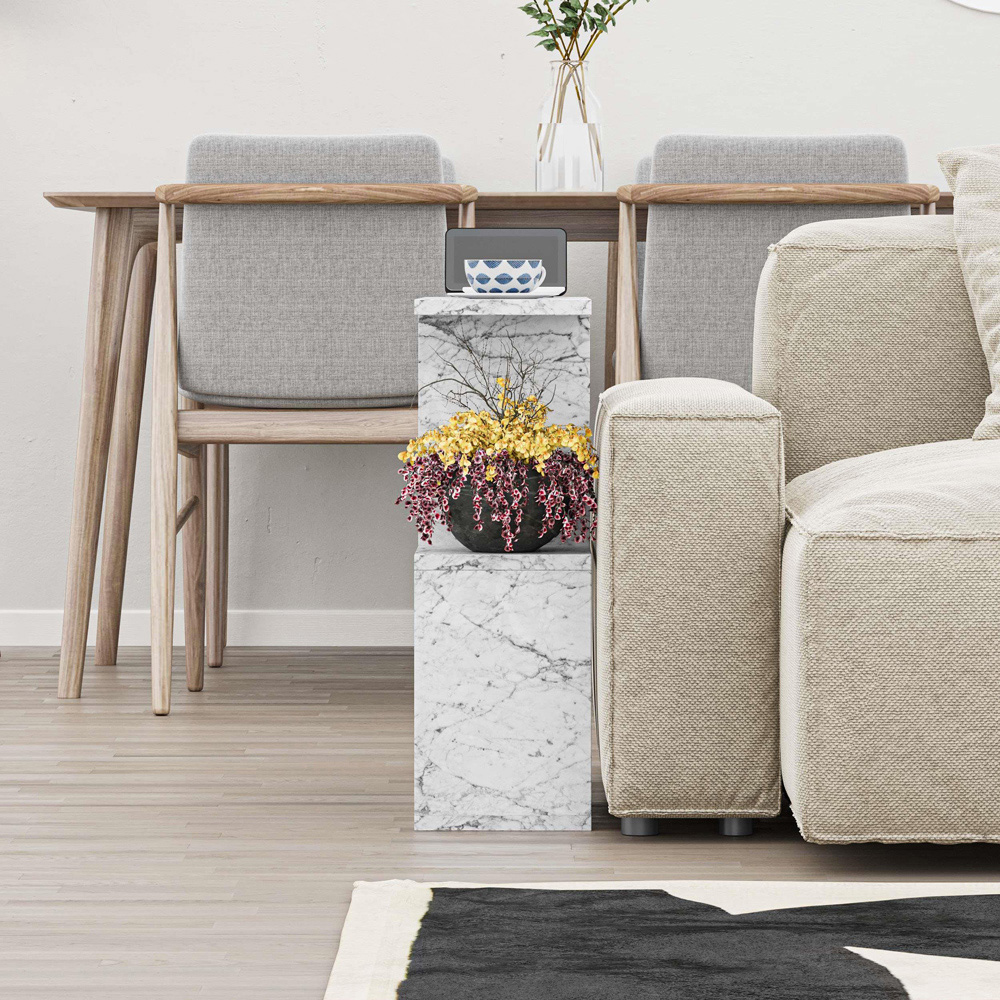 Decortie Homemania 4 Shelf White Marble Effect Modern Side End Table Image 4