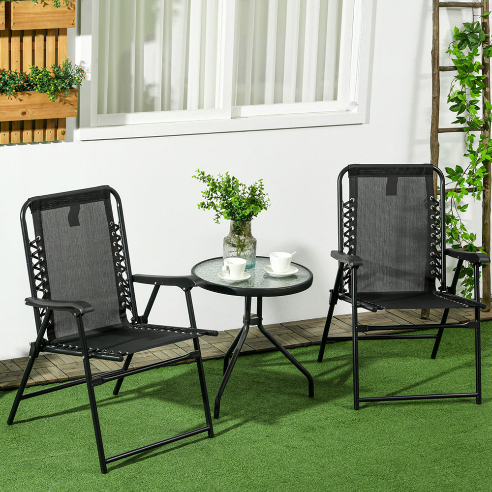 Outsunny Set of 2 Black Outdoor Foldable Chairs Image 1