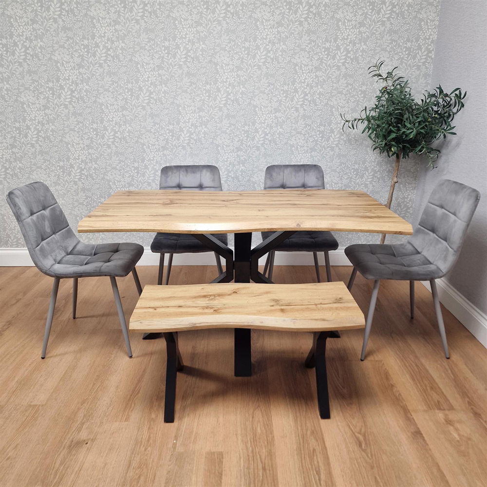 Kosy Koala Dakota 6 Seater Velvet Wooden Rectangle Dining Set with Bench Grey Image 8