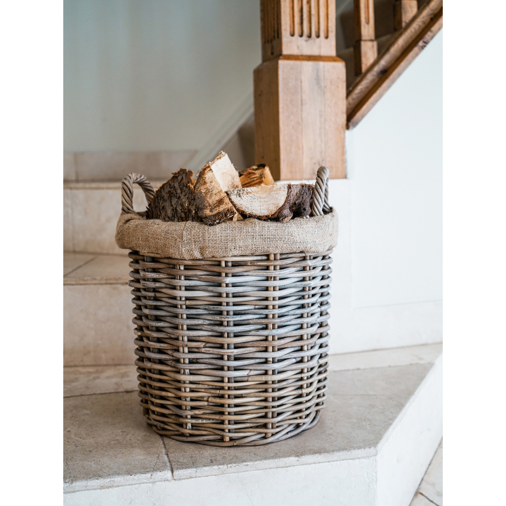 Ivyline Natural Wicker Round Lined Log Basket 50cm Image 2