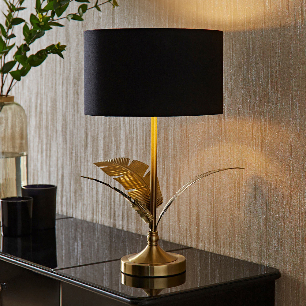 ValueLights Christina Black and Gold Palm Leaf Table Lamp and Bulb Image 2