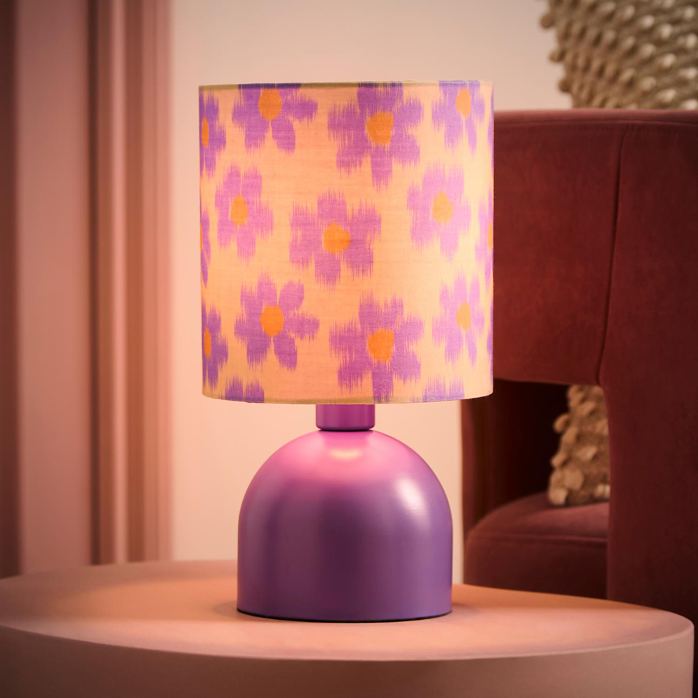 ValueLights Miley Floral Print Shade Purple LED Table Lamp with Bulb Image 2