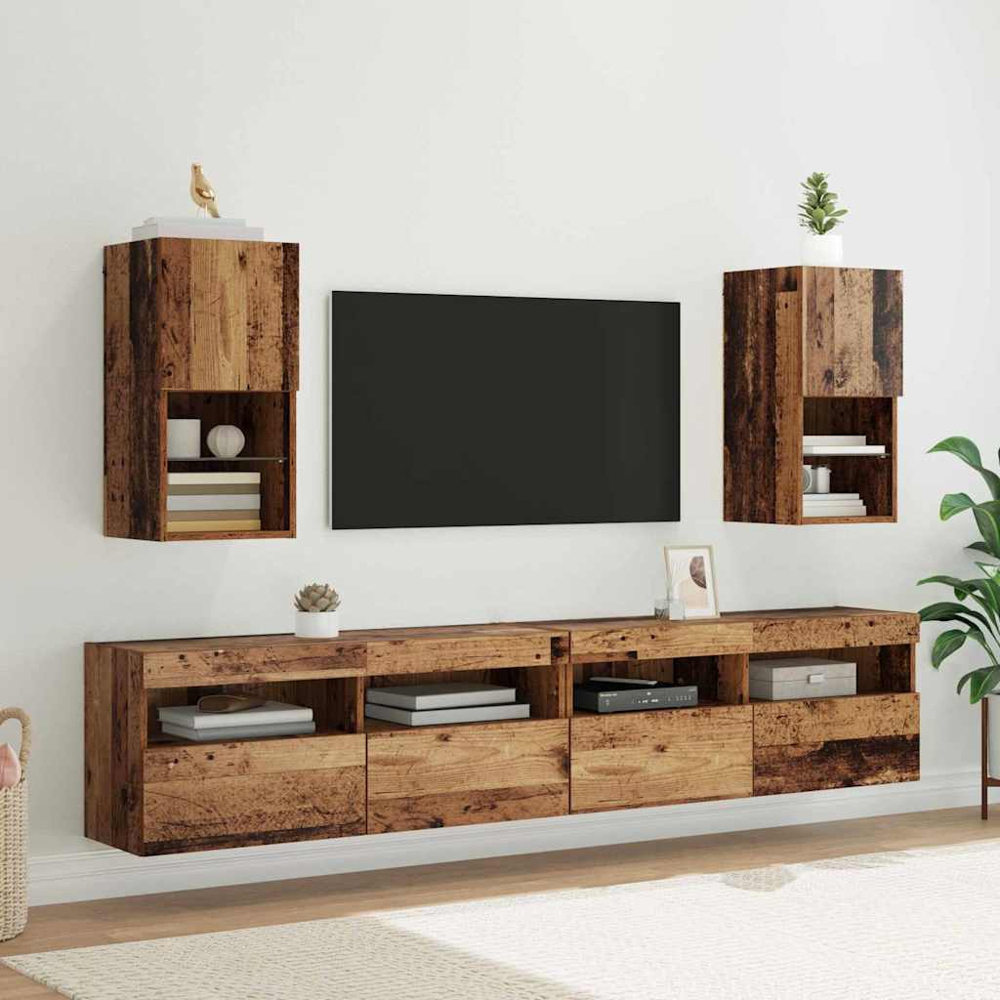 vidaXL Single Door 2 Shelf Old Wood Wall Mounted LED TV Unit Image 8