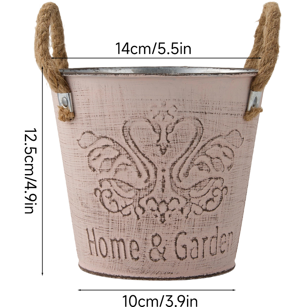 Living and Home Light Pink Vintage Iron Flower Pot with Jute Rope Handles 2 Pack Image 8