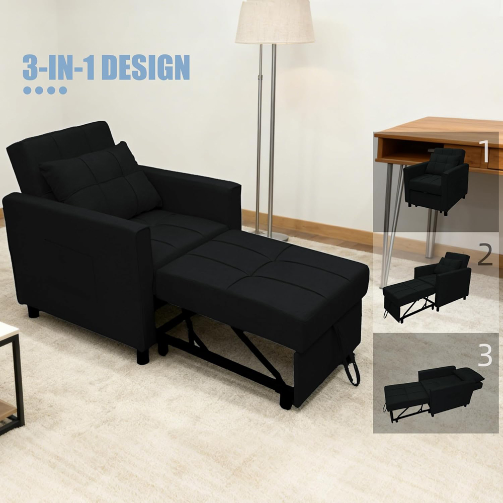 Alivio Singel Seater 3-in-1 Black Convertible Sofa Bed Chair Image 5